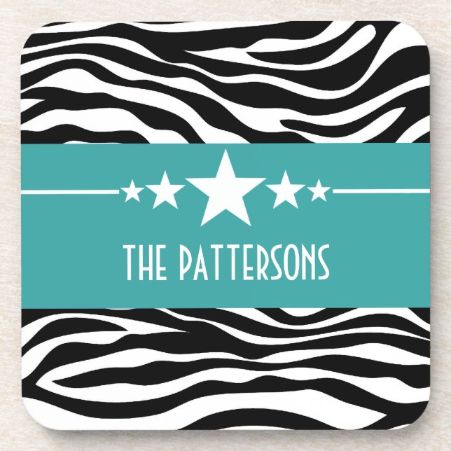 Jeu de Dessous de verre turquoise Sassy Star Zebra (Devant)