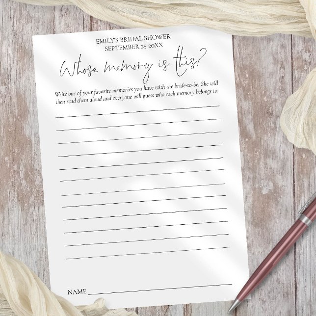 Jeu de Fête des mariées dont la mémoire carte blan (Available digitally or printed)