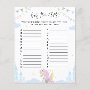 Jeu de feuille "Baby Item ABC" pour baby shower.