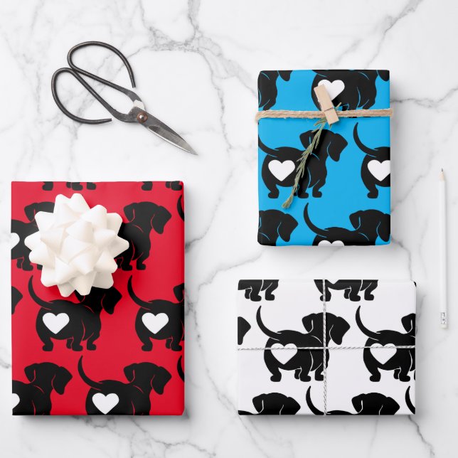 Jeu de feuilles de papier enveloppant de Dachshund (Recto)