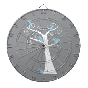 Jeu De Fléchettes Arbre en spirale blanc fantaisiste avec oiseaux bl