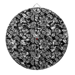 Jeu De Fléchettes Argent Noir Et Métallique Vintage Damas Florales
