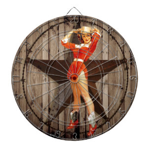 Jeu De Fléchettes Cow-girl solitaire en bois de pays occidental