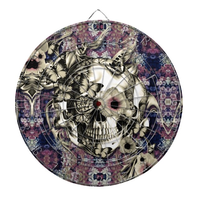 Jeu De Fléchettes Crâne fait de pavots et papillons (Devant)