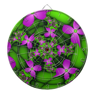 Jeu De Fléchettes Fleurs fractales abstraites modernes rose vert néo