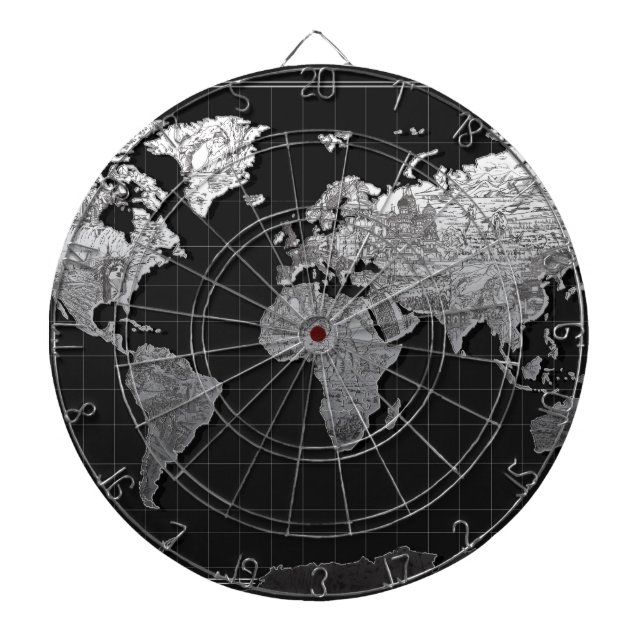 Jeu De Fléchettes galaxie 4 noirs et blancs de carte du monde (Devant)