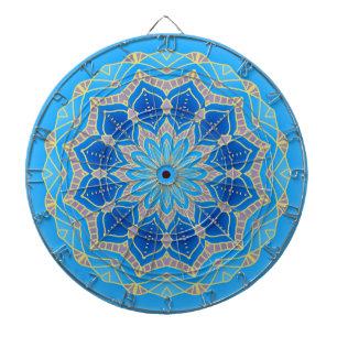 Jeu De Fléchettes Mandala en bleu électrique et turquoise
