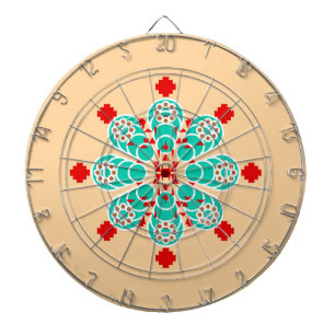 Jeu De Fléchettes Mandala en huit points - turquoise et pêche