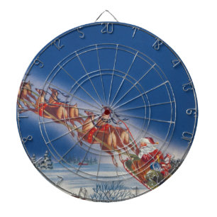 Jeu De Fléchettes Noël Vintage, Père Noël Flying Sleigh w Reindeer