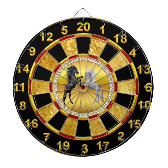 Jeu De Fléchettes Noir et un cheval blanc qui combattent (Devant)