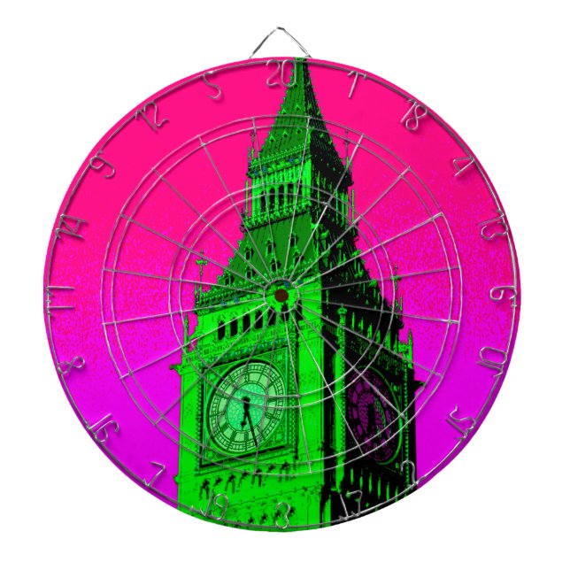 Jeu De Fléchettes Pop Art Big Ben Londres Voyage rose Vert (Devant)