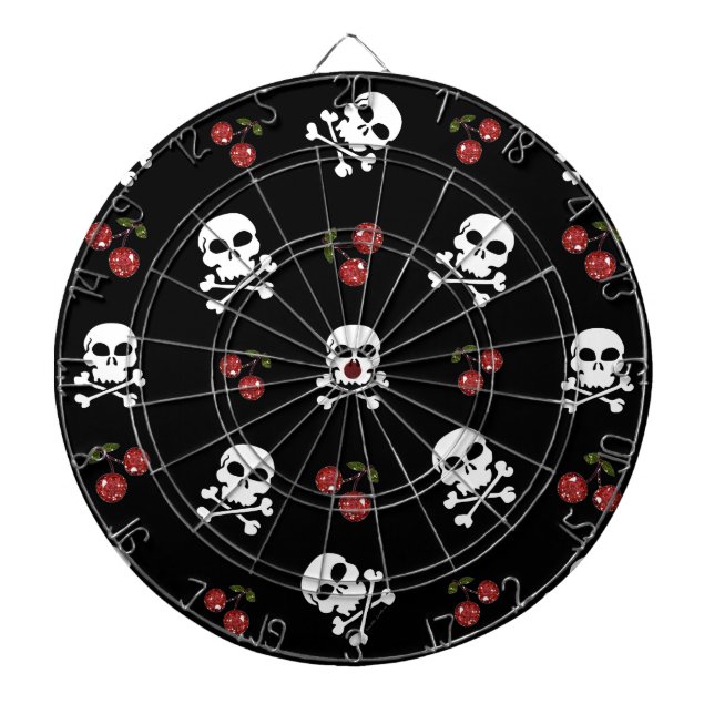 Jeu De Fléchettes RAB Rockabilly Skuls et Cerises sur Noir (Devant)