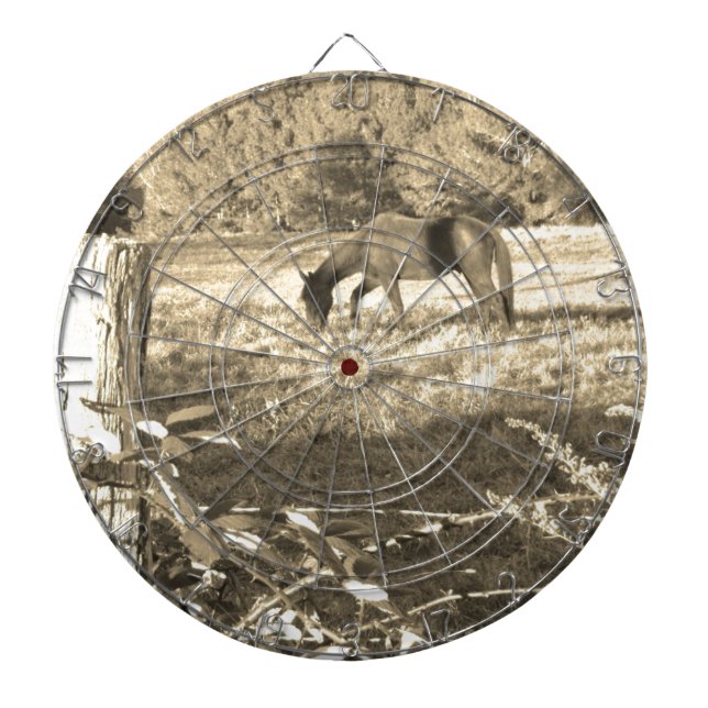 Jeu De Fléchettes Sepia ton cheval Brown et clôture (Devant)