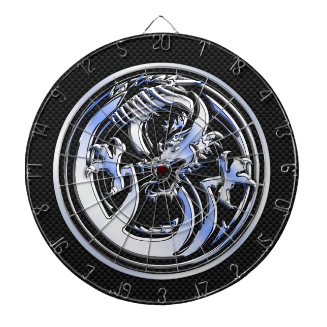 Jeu De Fléchettes Style Chrome badge Dragon sur Carbon Fibre Print (Devant)