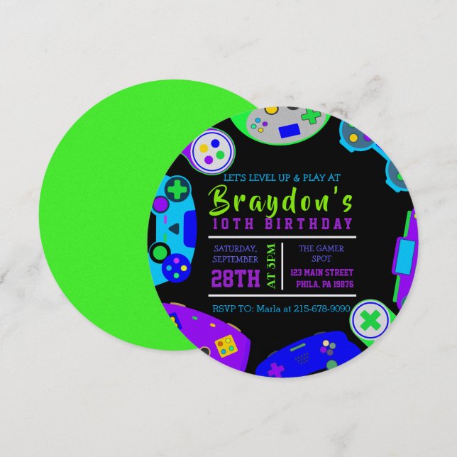 JEU DE JEUX VIDÉO Invitation de fête d'anniversair (Devant / Derrière)