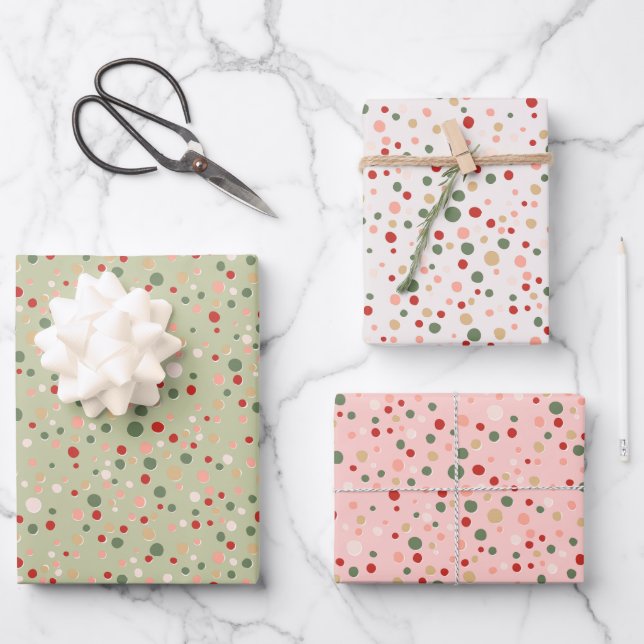 Jeu de papier à envelopper Confetti Polka de Noël (Recto)