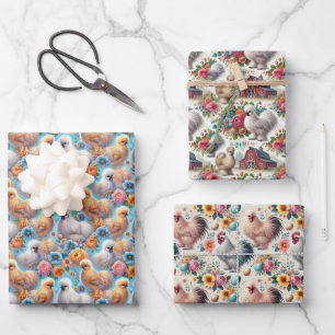 Jeu de papier à envelopper plat 3 feuilles de poul