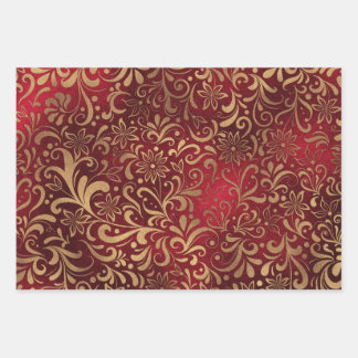 Jeu de papier d'enveloppement à motifs floraux rou
