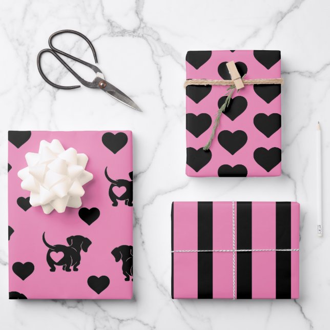 Jeu de papier d'enveloppement Dachshund Love (Recto)