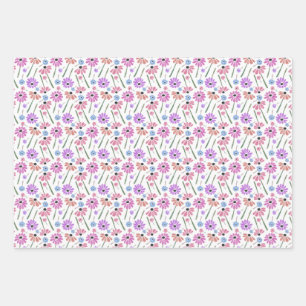 Jeu de papier d'enveloppement de fleurs d'aquarell