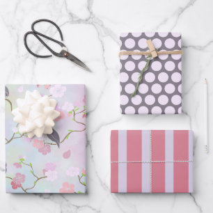 Jeu de papier d'enveloppement de fleurs de cerisie