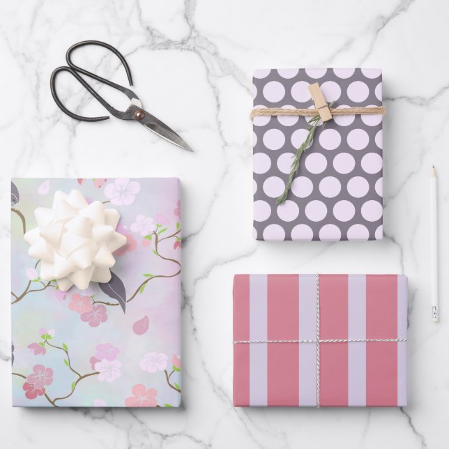 Jeu de papier d'enveloppement de fleurs de cerisie (Recto)