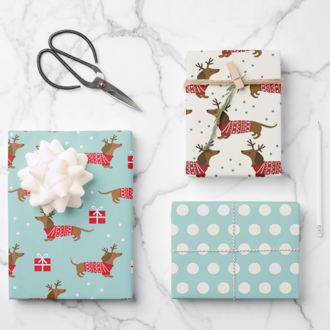 Jeu de papier d'enveloppement de Noël Dachshunds d (Recto)