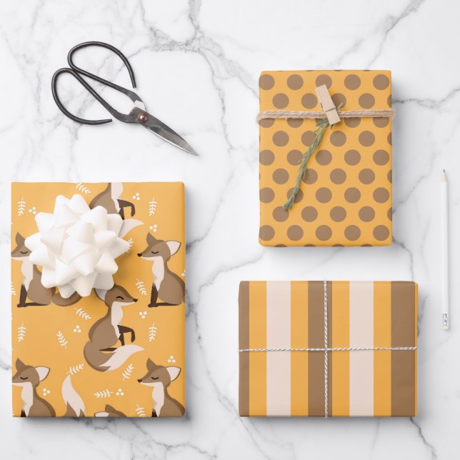 Jeu de papier d'enveloppement Fox mignonne (Recto)