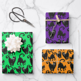 Jeu de papier d'enveloppement Halloween Chat Noir
