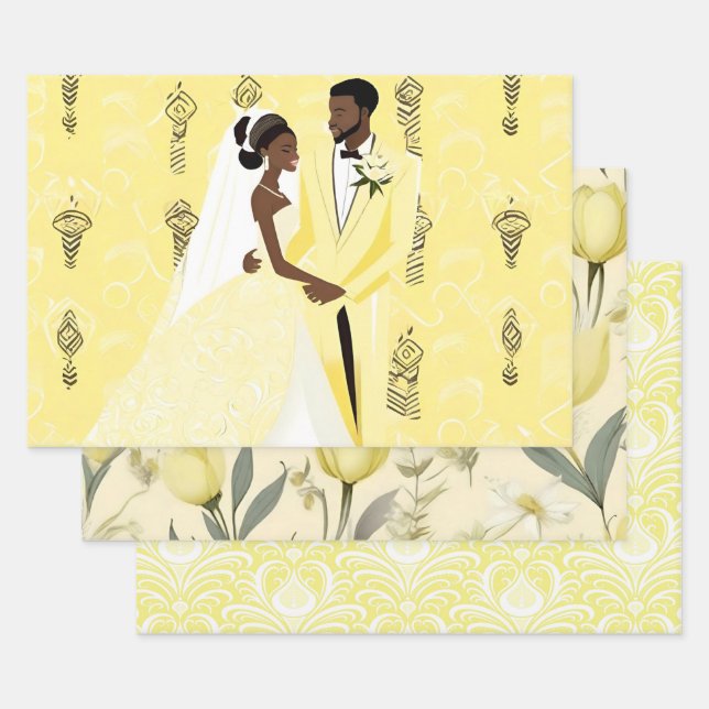 Jeu de papier d'enveloppement Mariage jaune (Lot)