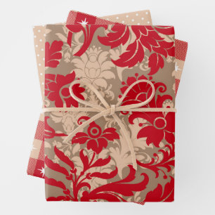 Jeu de papier rouge et beige de Noël rustique