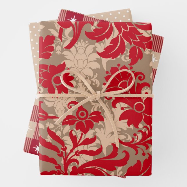 Jeu de papier rouge et beige de Noël rustique (En situation)