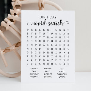 Jeu de recherche de mots d'anniversaire Carte de f