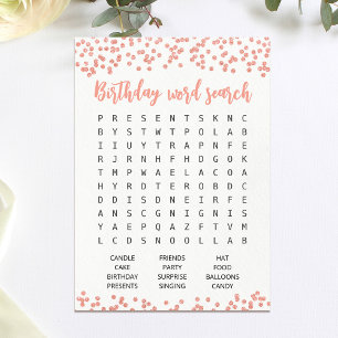 Jeu de recherche de mots pour anniversaire Carte d