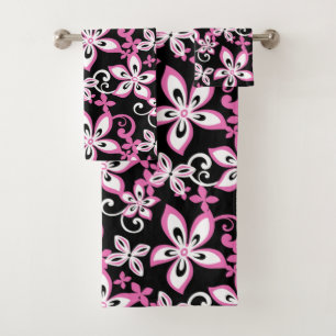 JEU DE SERVIETTES DE BAIN ALOHA HAWAII (NOIR/ROSE)
