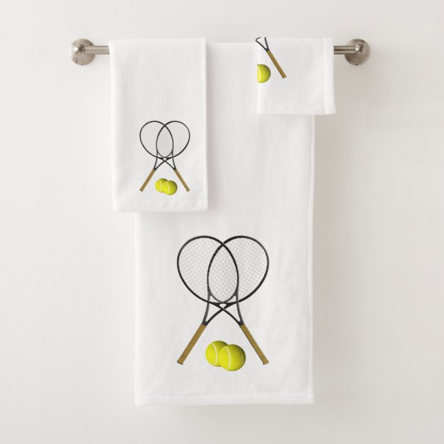 Jeu de serviettes de bain blanc de tennis Doubles (En situation)