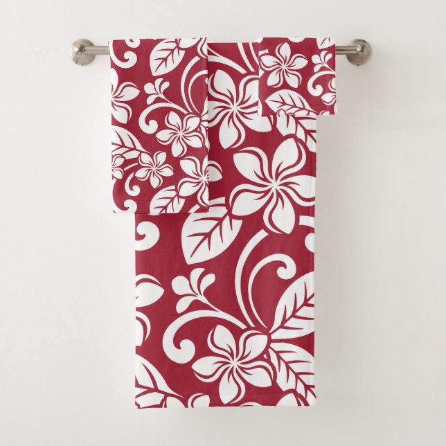 JEU DE SERVIETTES DE BAIN DE L'ÎLE PLUMERIA (ROUGE (En situation)