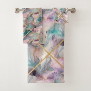JEU DE SERVIETTES DE BAIN EN MARBRE PASTEL