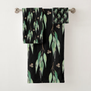 JEU DE SERVIETTES DE BAIN EN OR EUCALYPTUS NOIR LU