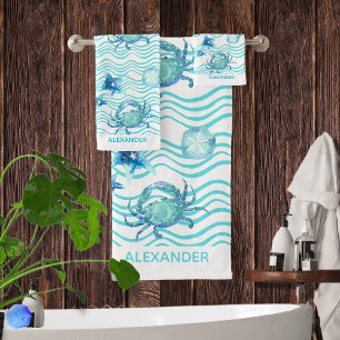 Jeu de serviettes de bain Nautique Turquoise bleu