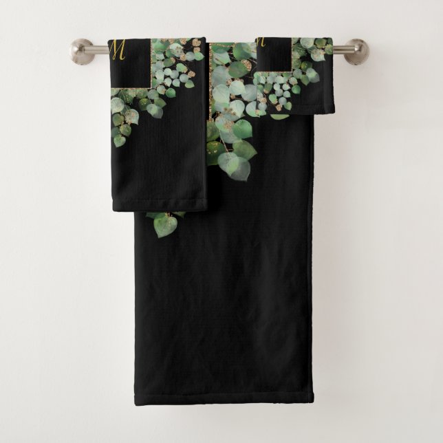 JEU DE SERVIETTES DE BAIN NOIR EUCALYPTUS PERSONNA (En situation)