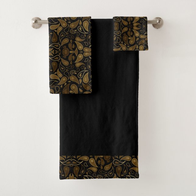 Jeu de serviettes élégantes à motifs floraux noir  (En situation)