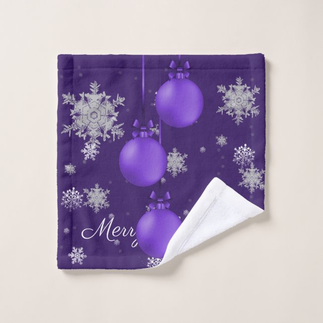 Jeu de serviettes pourpre ornementales de Noël (Gant de toilette)