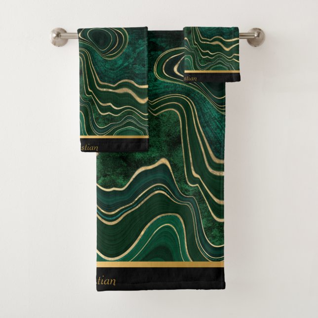 JEU DE SERVIETTES TRIM EN MARBRE VERT EMERALD LUXU (En situation)