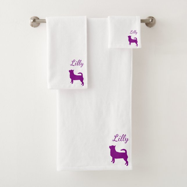 Jeu de serviettes violet Chihuahua (En situation)