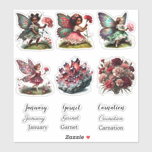 Jeu de stickers Fleur de naissance du mois de janv (Feuille)