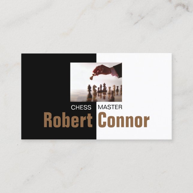 Jeu maître d'échecs Carte de visite noir et blanc (Devant)