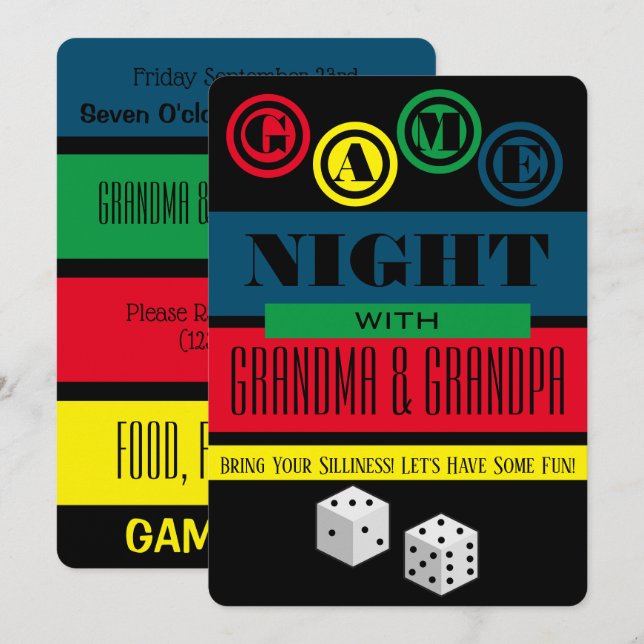 Jeu Nuit avec grands-parents Amusants Invitation (Devant / Derrière)