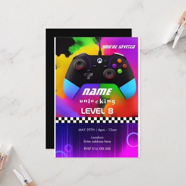 Jeu personnalisé sur invitation d'anniversaire de  (Devant/Arrière en situation)