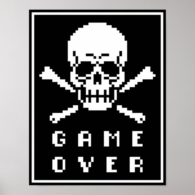 Jeu Plus 8 Bits Crossbones Crâne Pixel Poster d'Ar (Devant)